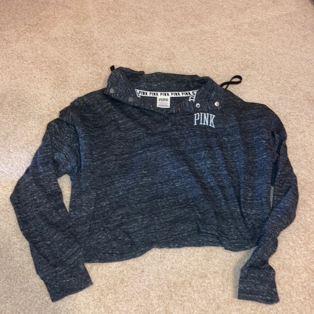 Dark grey PINK cropped long sleeve with hood